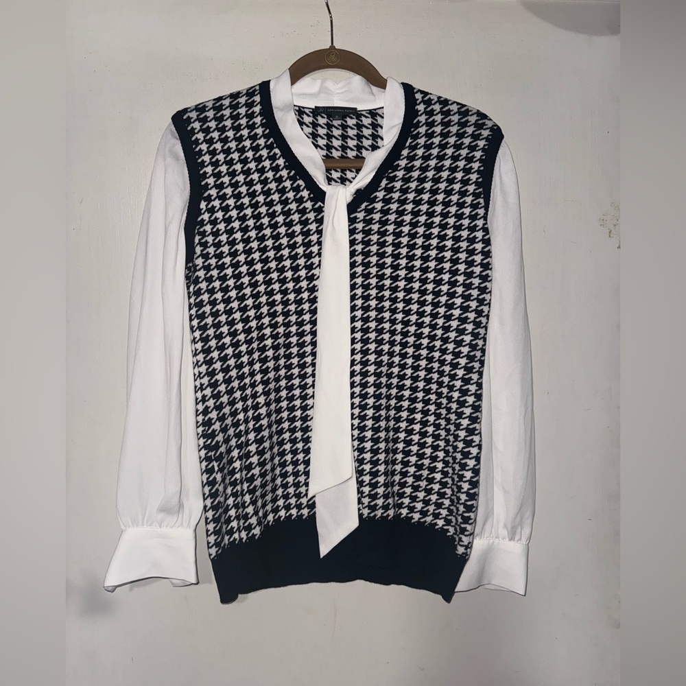 Adrianna Papell Houndstooth Blouse with Tie Neck - Picture 1 of 5
